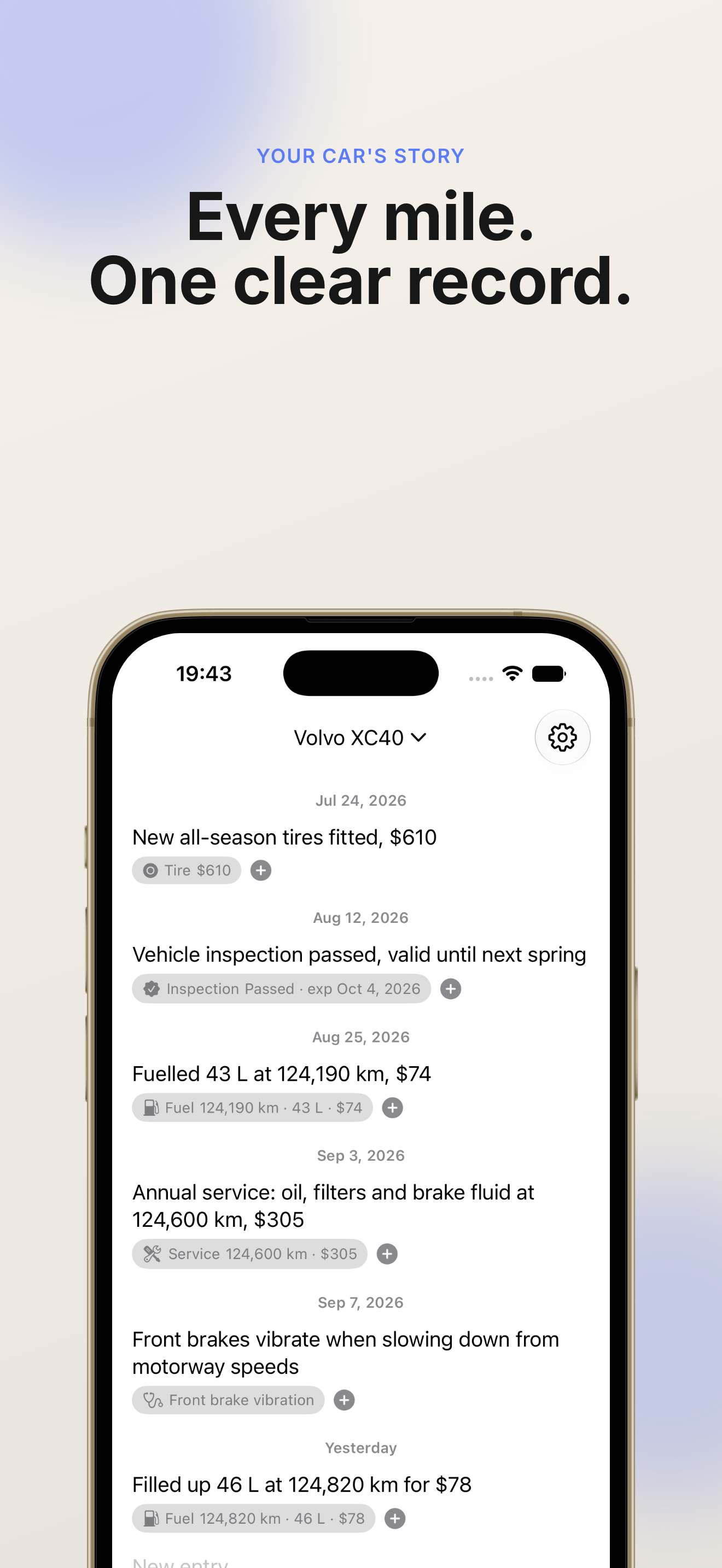 Odomera vehicle journal on iPhone
